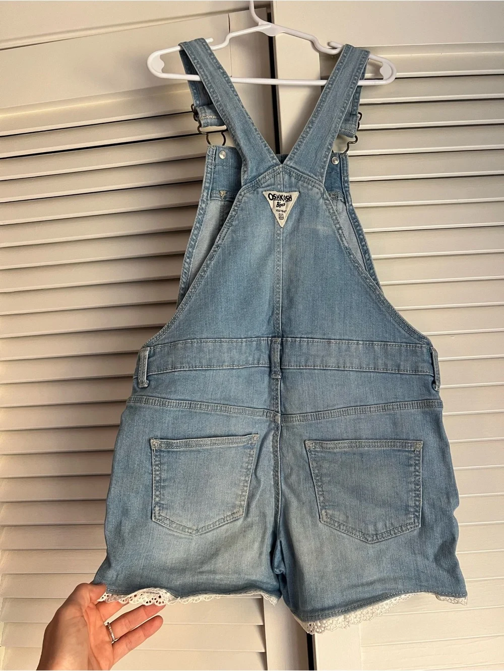 OshKosh B’gosh Girls Denim Shortalls Overalls Lace Trim Size 8